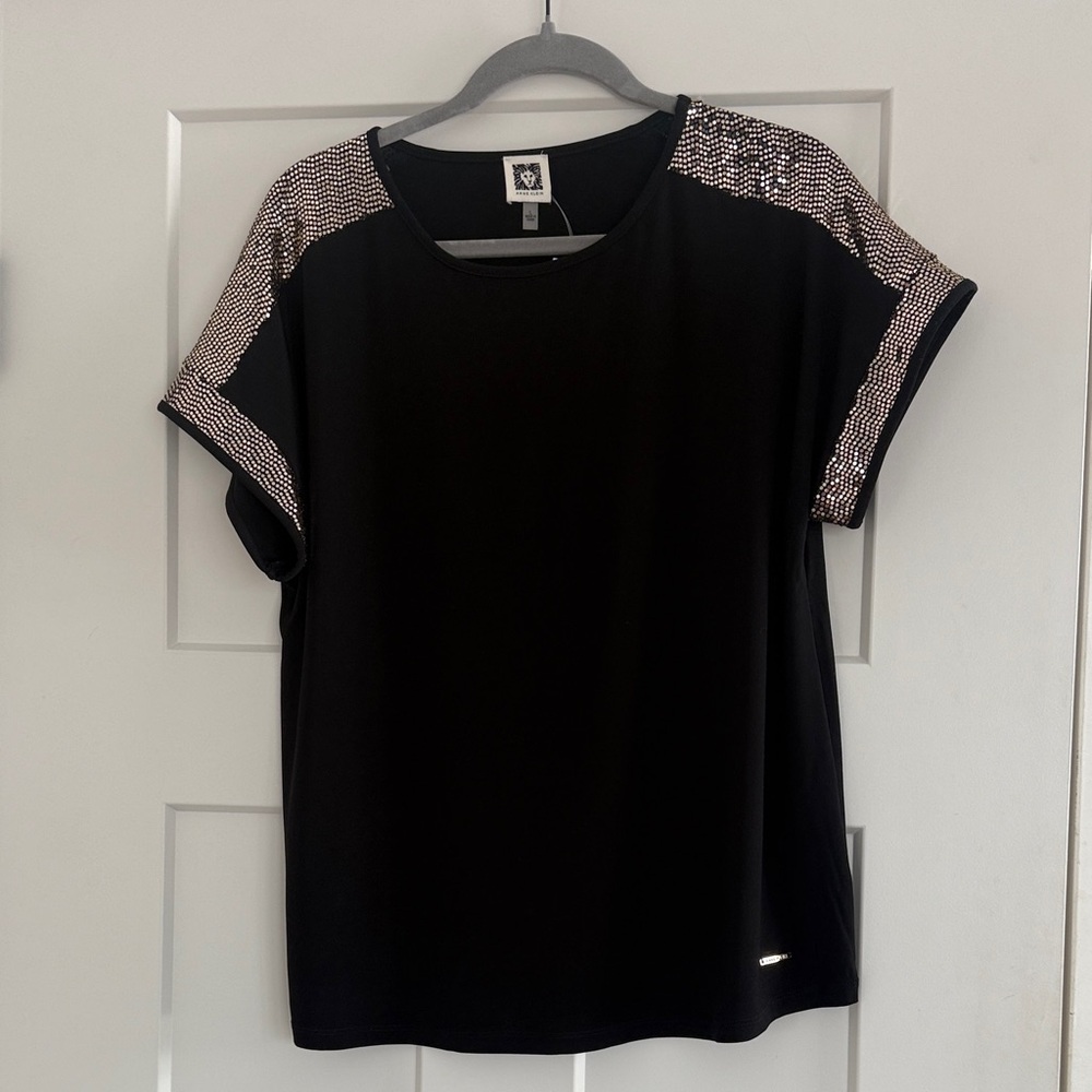 Black Sequin Sleeve Women's Top